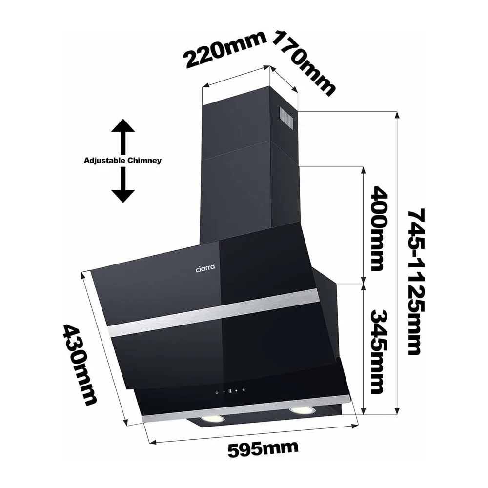 CIARRA Kopffreie Schräghaube Dunstabzugshaube 60 cm 650 m³/h Touch Control Dimmbar LED-Beleuchtung — 6