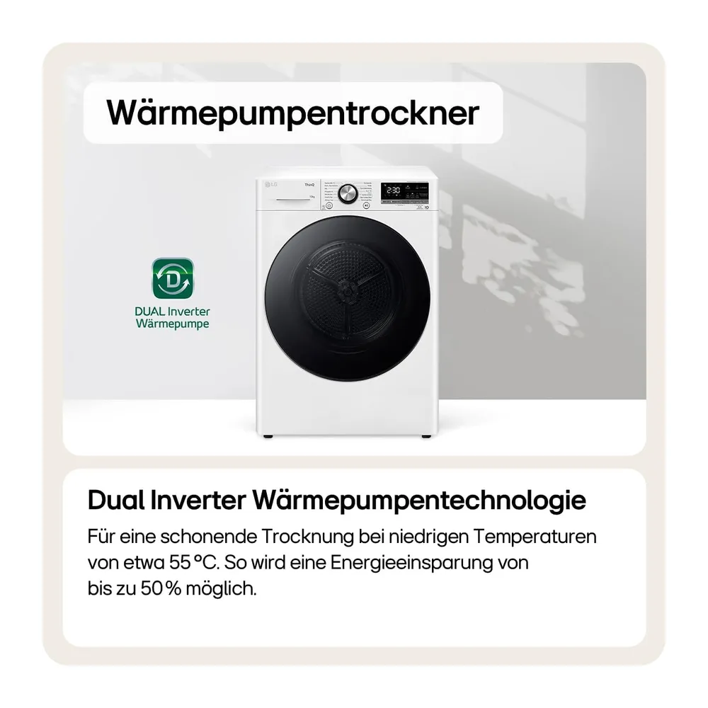 LG V9AYXT Wärmepumpentrockner, Edelstahl Legierter Stahl, A+++, 10 kg, 60 x 66 x 85 cm, Dual Inverter — 3