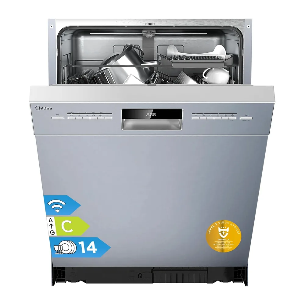 Midea Geschirrspüler Unterbau 60cm Spülmaschine Einbau 14 Maßgedecke EEK C [Energieklasse C]