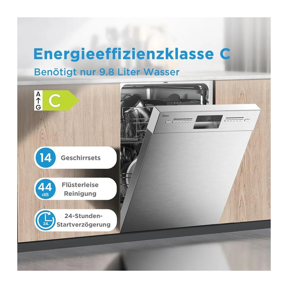 Midea Geschirrspüler Unterbau 60cm Spülmaschine Einbau 14 Maßgedecke EEK C [Energieklasse C] — 2