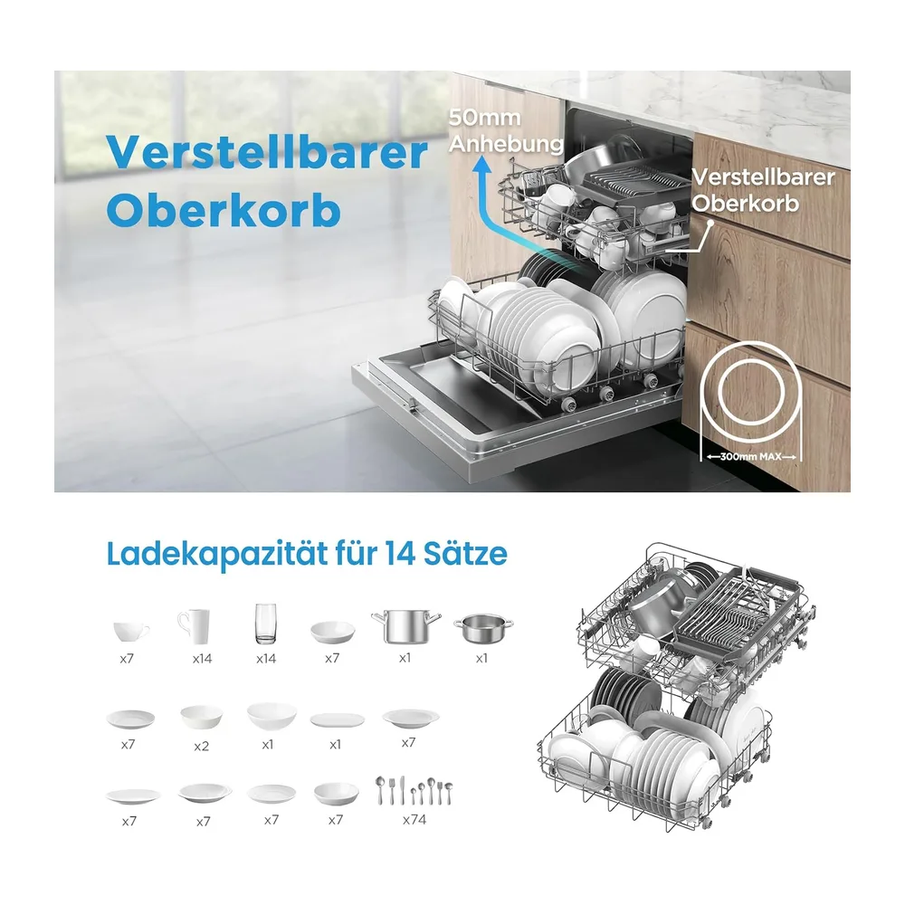 Midea Geschirrspüler Unterbau 60cm Spülmaschine Einbau 14 Maßgedecke EEK C [Energieklasse C] — 4