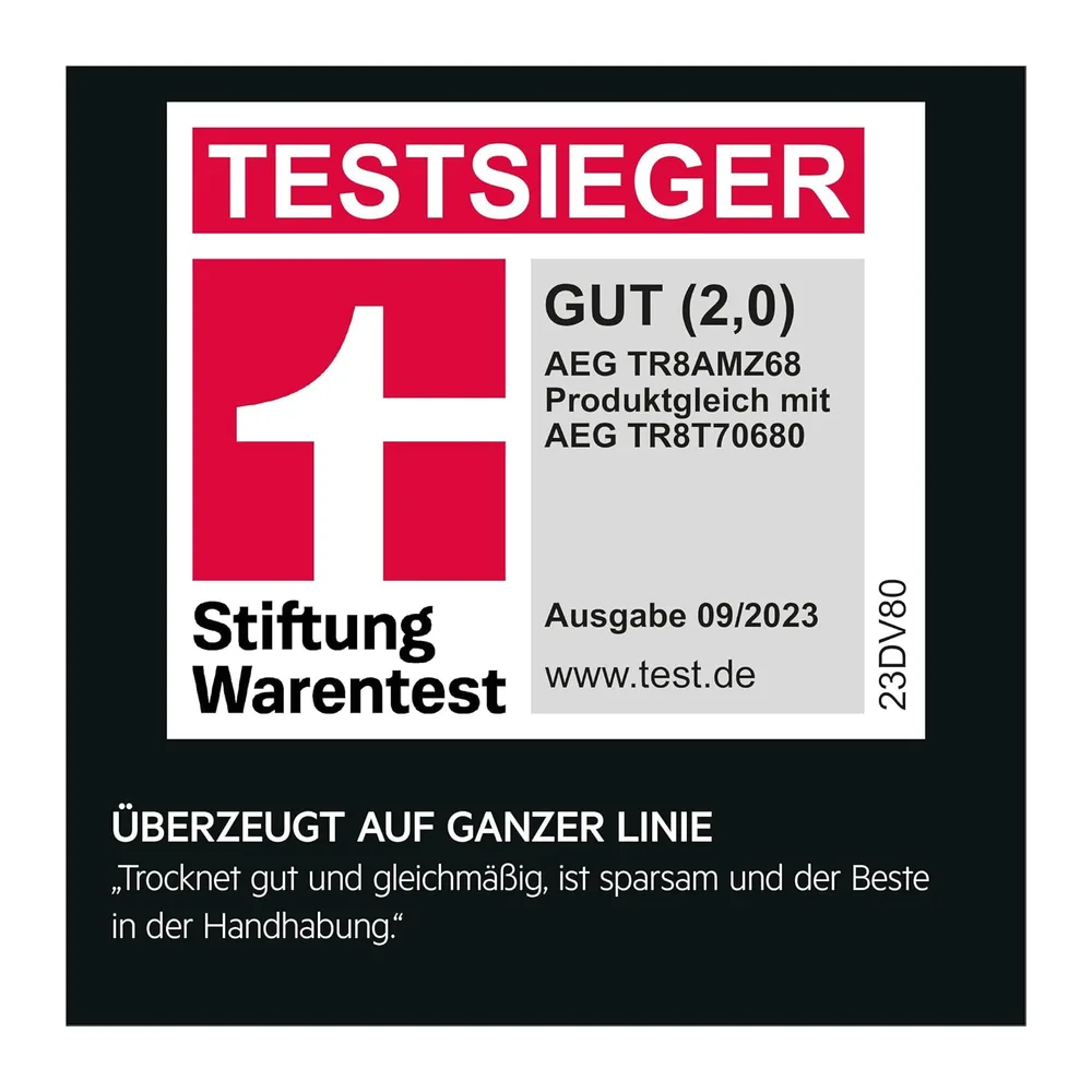 AEG Serie 8000 Wärmepumpentrockner 8 kg, AbsoluteCare, TR8AMZ68 [Energieklasse C] — 2