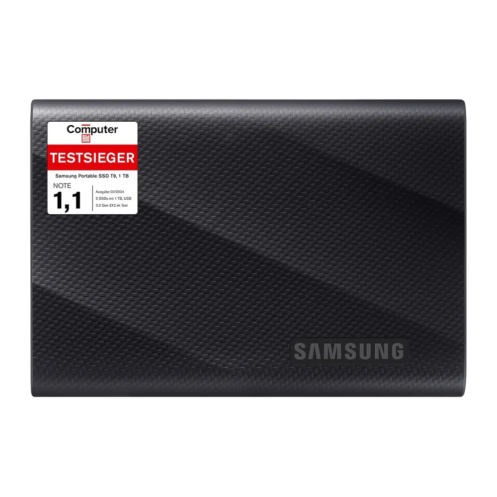 Samsung Portable SSD T9, 1 TB, 2.000 MB/s Lesen, 2.000 MB/s Schreiben, USB 3.2 Gen.2x2, Externe Festplatte
