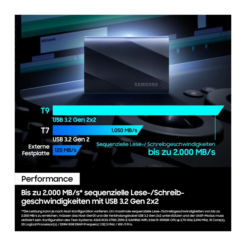 Samsung Portable SSD T9, 1 TB, 2.000 MB/s Lesen, 2.000 MB/s Schreiben, USB 3.2 Gen.2x2, Externe Festplatte — 4