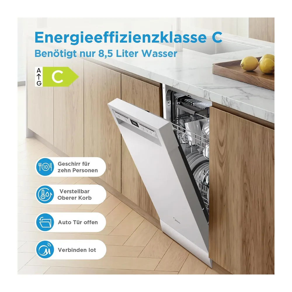 Midea Spülmaschine 45cm Freistehend & Unterbaufähig 10 Maßgedecke EEK C [Energieklasse C] — 2