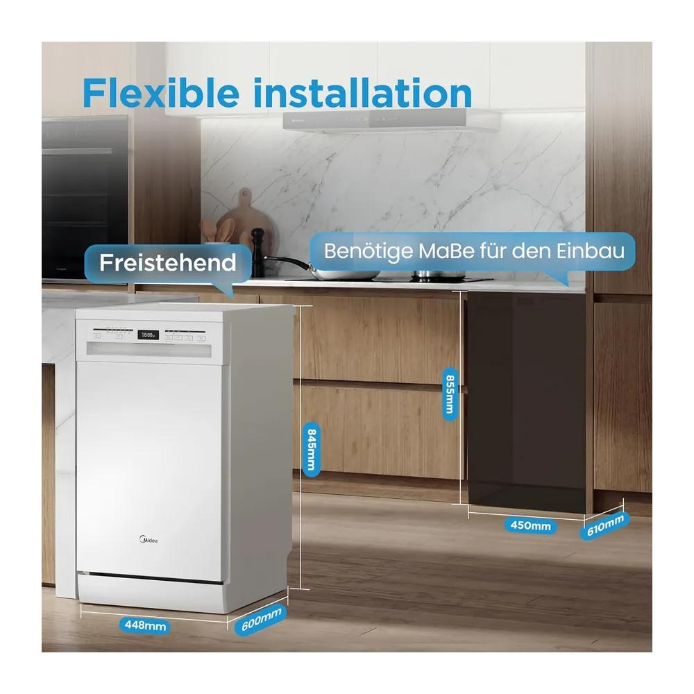 Midea Spülmaschine 45cm Freistehend & Unterbaufähig 10 Maßgedecke EEK C [Energieklasse C] — 3