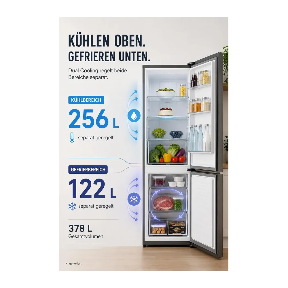 Midea 378L Kühlschrank mit Gefrierfach, WiFi, 201cm, EEK C, NoFrost, 38dB [Energieklasse C] — 2