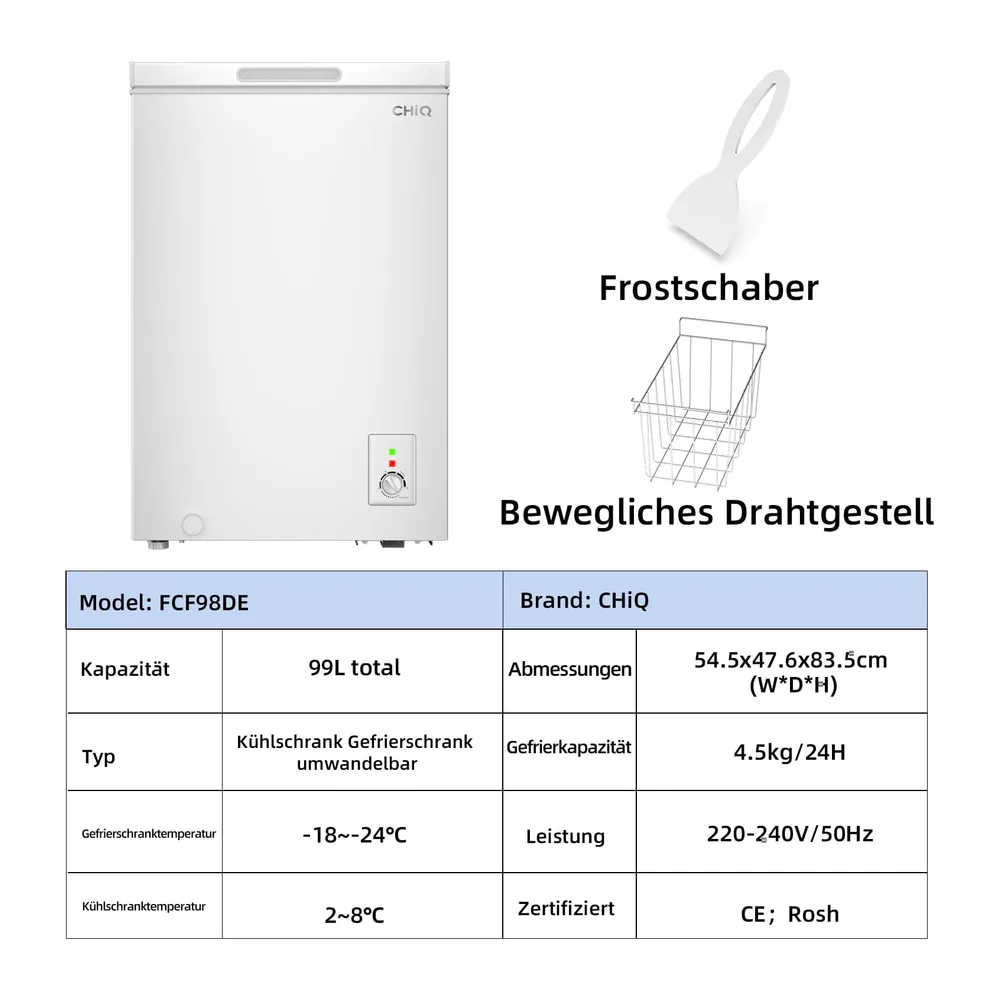 CHiQ Gefriertruhe 99 L Freistehend, Schnelleinfrierfunktion, mit LED [Energieklasse E] — 2