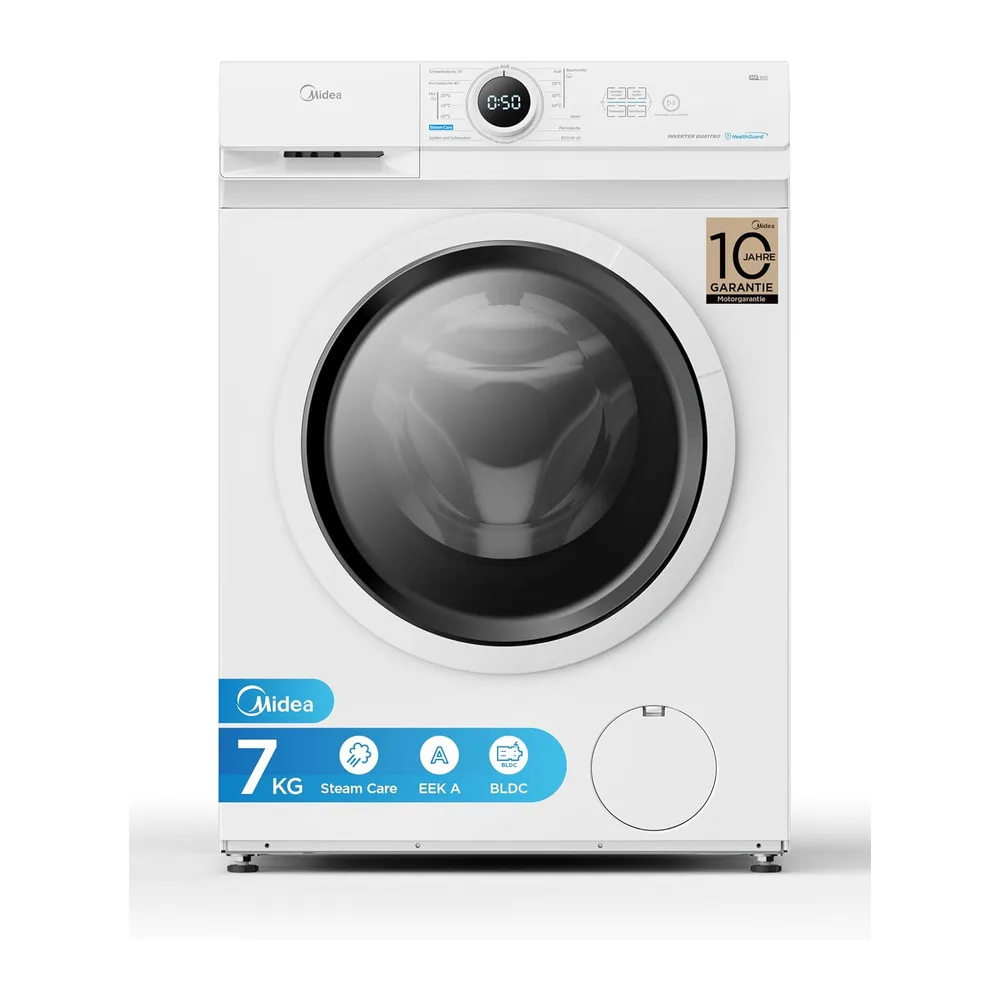 Midea MF10EW70B Waschmaschine / 7kg / 1400 U/Min/EEK A/Inverter Quattro Motor/Dampffunktion/Grosse