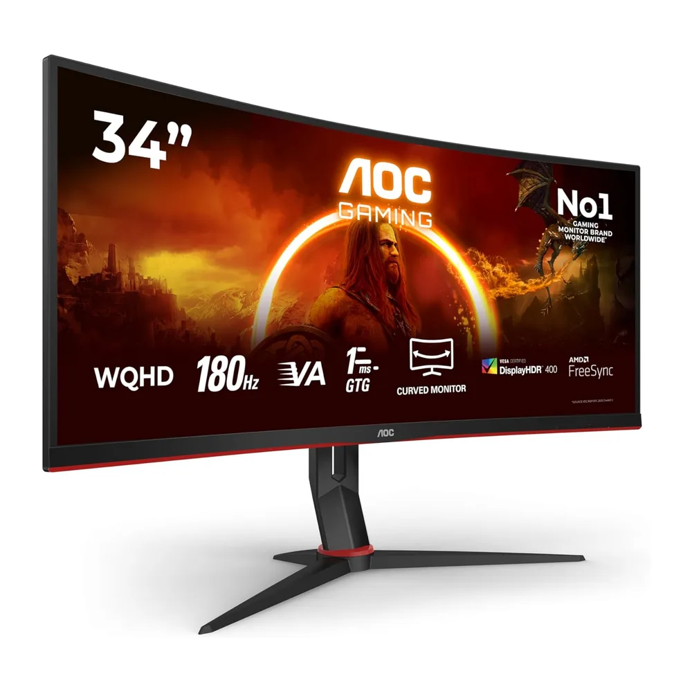 AOC Gaming CU34G2XP - 34 Zoll WQHD Curved Monitor, 180 Hz, FreeSync Prem., HDR400 (3440x1440, 1ms GtG, HDMI,