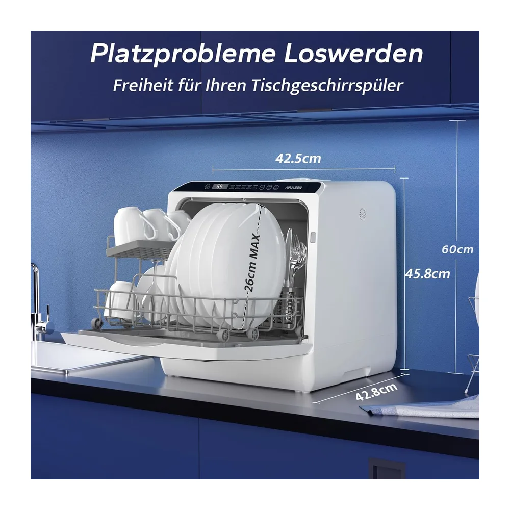 AIRMSEN Tischgeschirrspüler, Mini Geschirrspüler mit 5+1 Programme [Energieklasse D] — 2