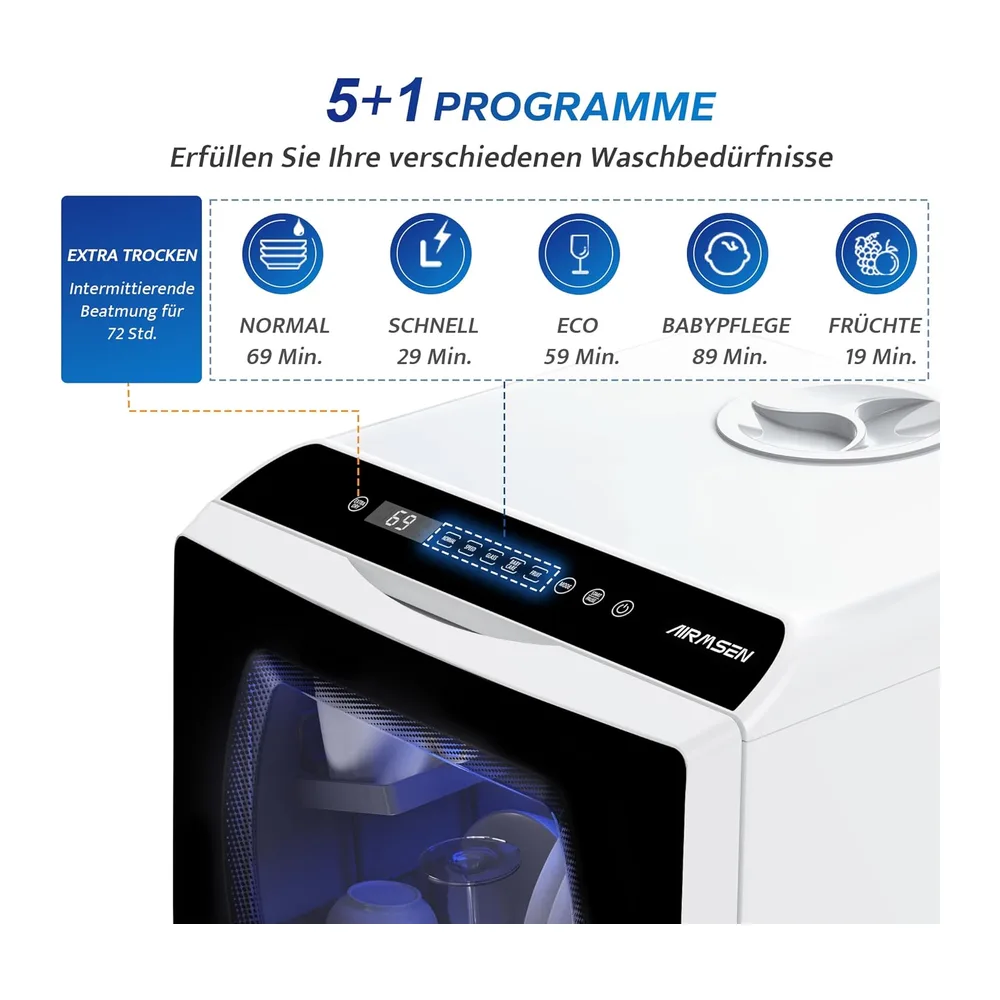 AIRMSEN Tischgeschirrspüler, Mini Geschirrspüler mit 5+1 Programme [Energieklasse D] — 3