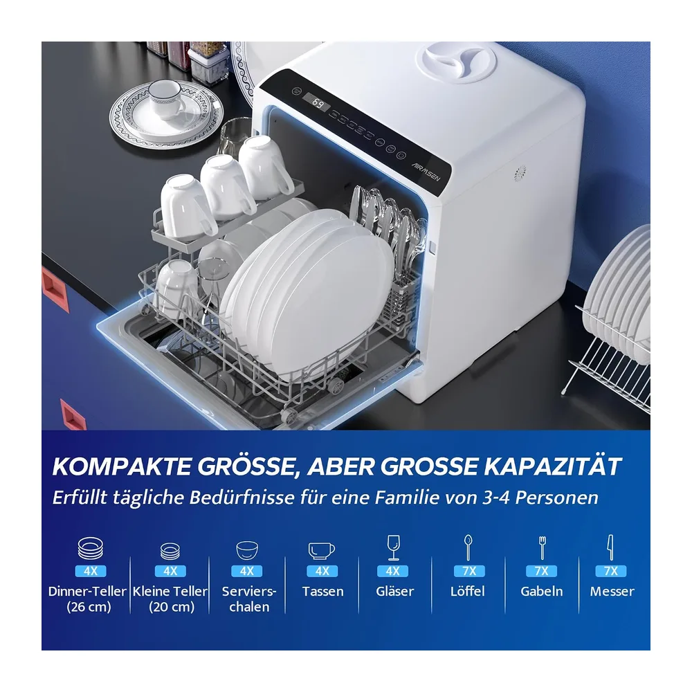 AIRMSEN Tischgeschirrspüler, Mini Geschirrspüler mit 5+1 Programme [Energieklasse D] — 6