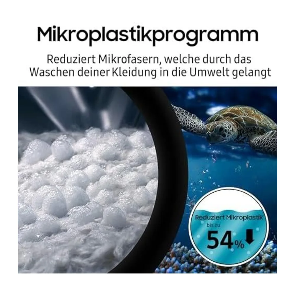 Samsung Waschmaschine, 9 kg, 1.400 U/min, EEK: A, Mikroplastik-Programm, Ecobubble, 14 Programme, WiFi — 6