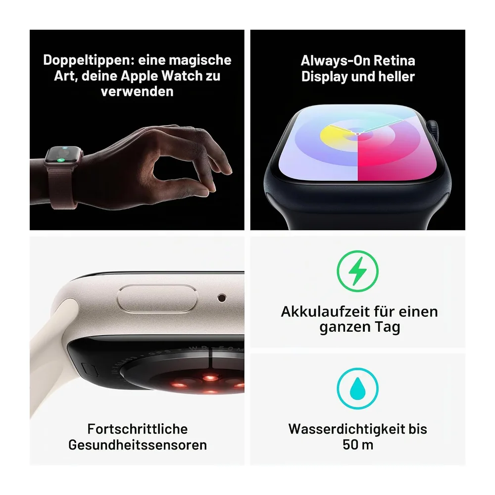 Apple Watch Series 9 (GPS, 45MM) - Aluminiumgehäuse Silber mit Sportarmband Mitternacht, M/L (Generalüberholt) — 5