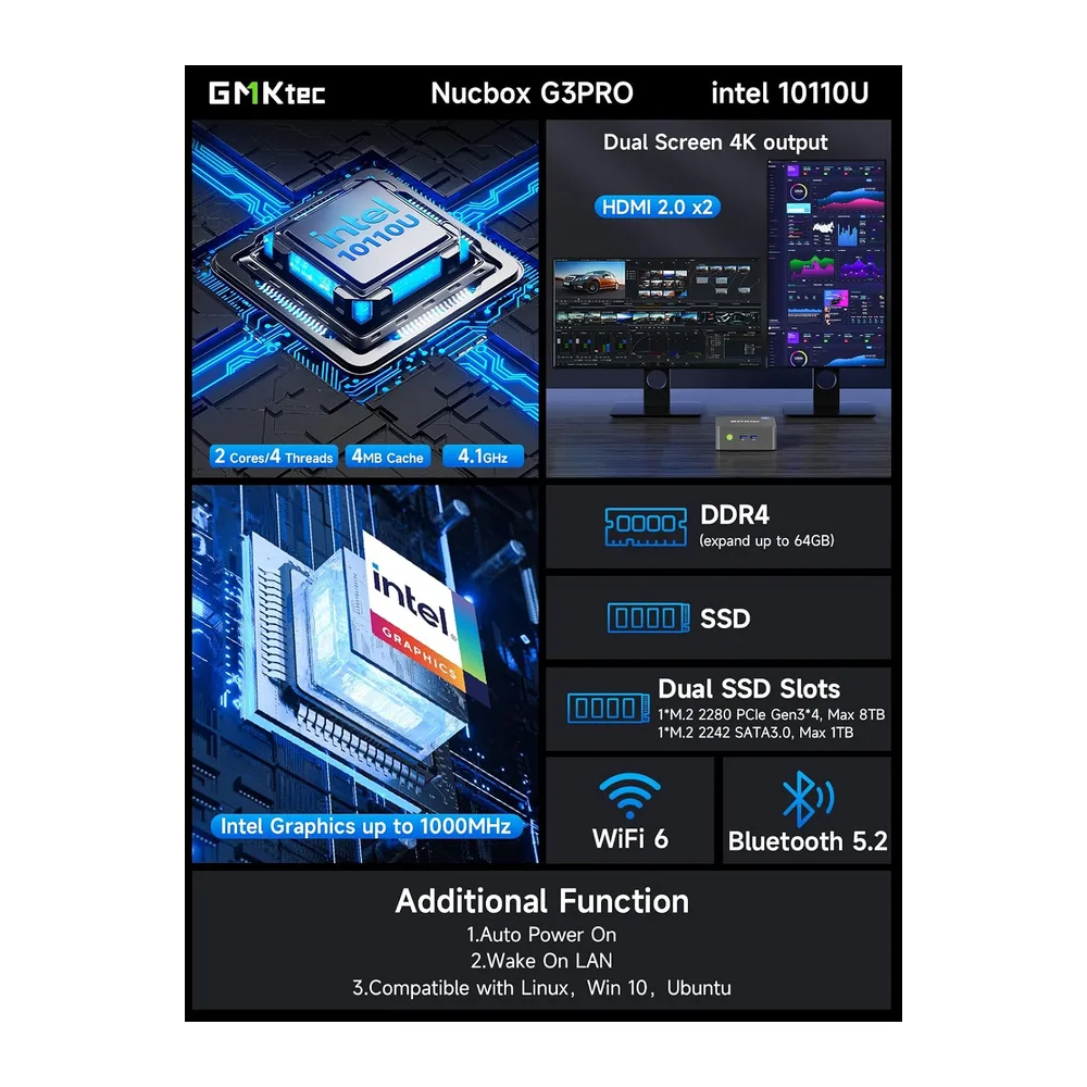 GMKtec Mini-PC G3 PRO geringem Stromverbrauch (10 W) — 3
