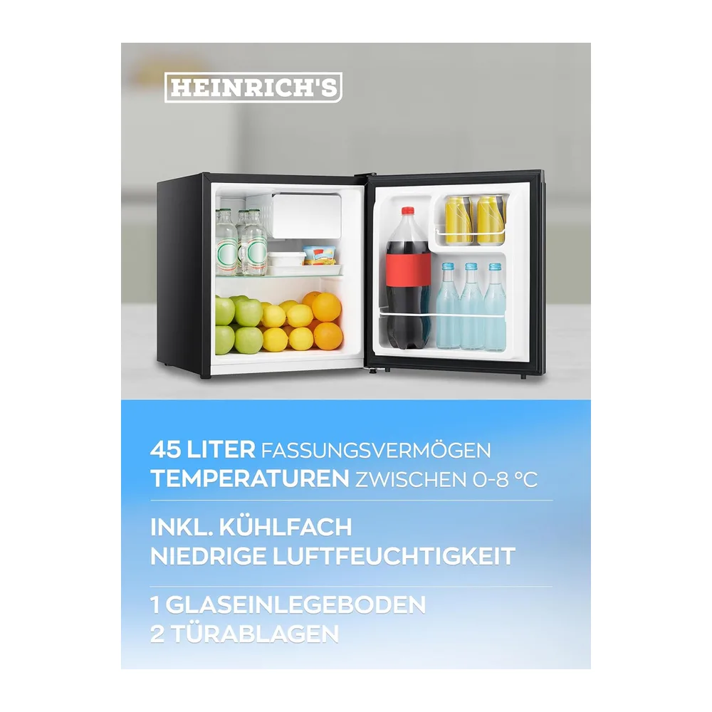 HEINRICHS Getränkekühlschrank 45L klein kompakt leise: 39db mit Kühlfach Mini-Bar; Tisch-Kühlschrank; Mini — 4