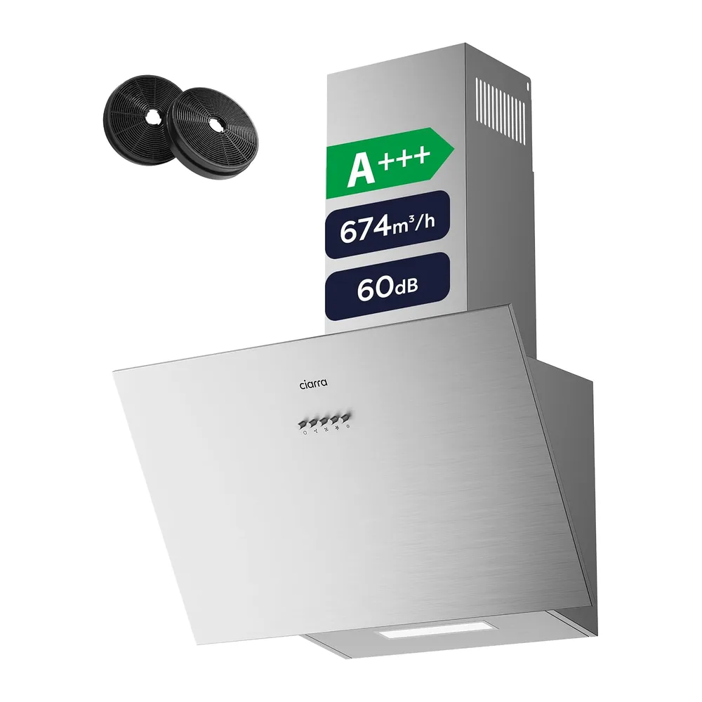 CIARRA CBCS6762A A+++ Kopffreie Schräghaube Dunstabzugshaube 60 cm Umluft [Energieklasse A+++]