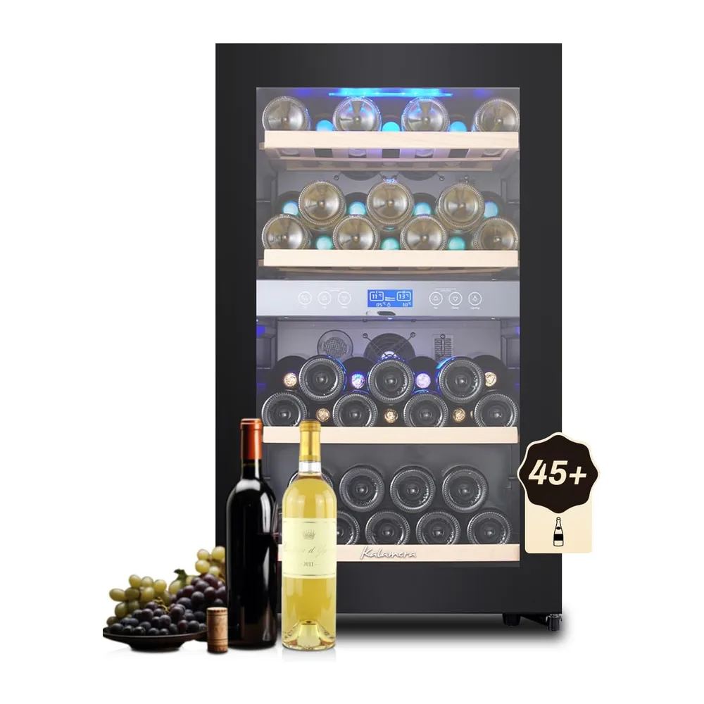Kalamera Weinkühlschrank 2 Zonen, 45 Flaschen, 120Liter, großes LCD-Display, Temperaturzonen 5-10°C/10-18°C,