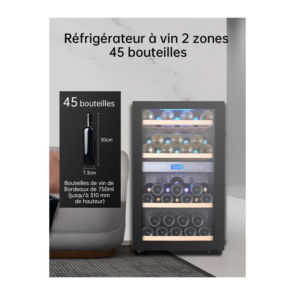 Kalamera Weinkühlschrank 2 Zonen, 45 Flaschen, 120Liter, großes LCD-Display, Temperaturzonen 5-10°C/10-18°C, — 2