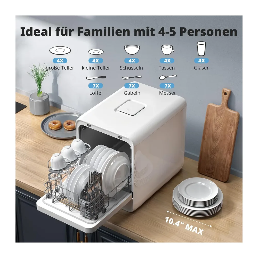 AIRMSEN Tischgeschirrspüler Mini Geschirrspüler mit wassertank klarspüler spülmaschine mit 9 Programme 37 * — 3