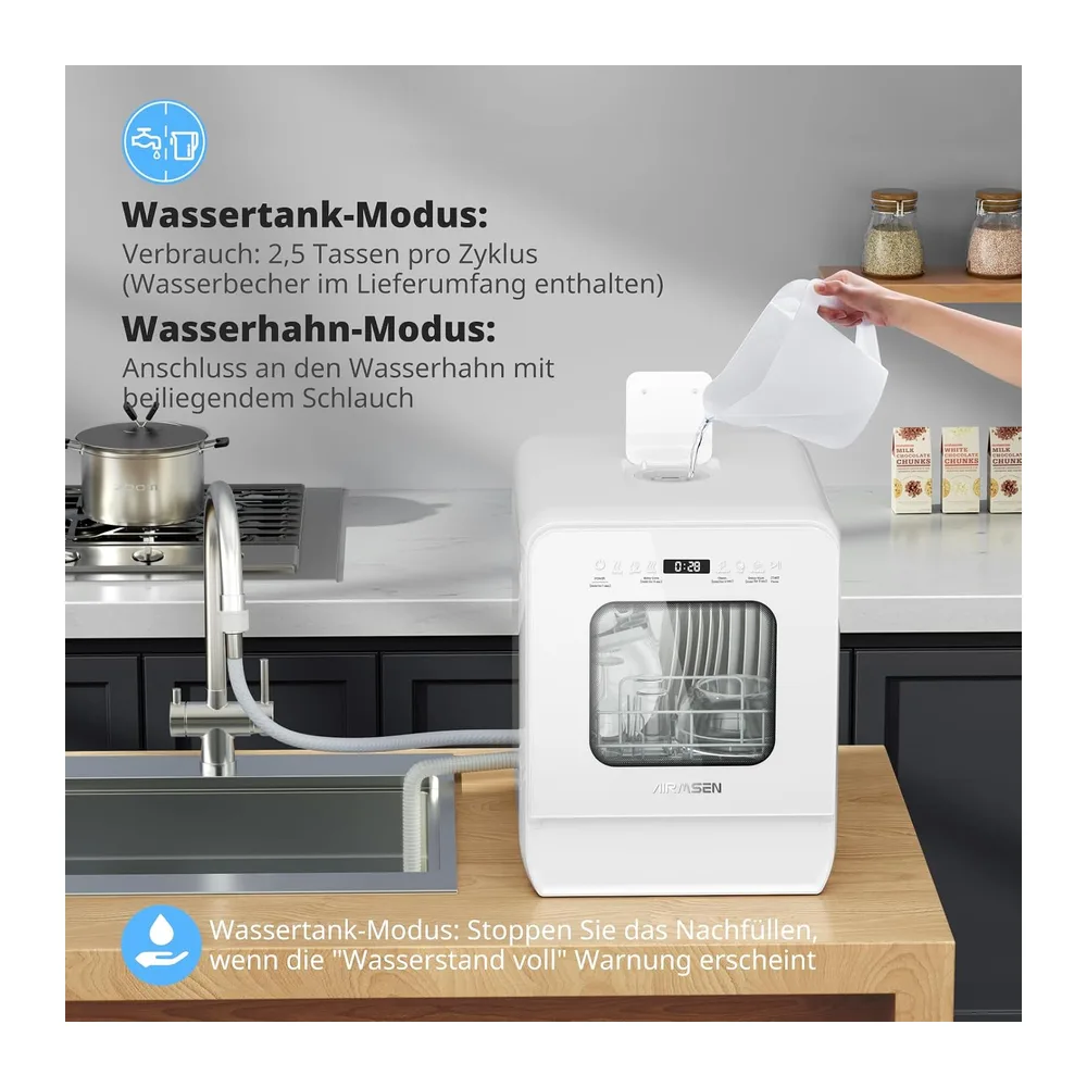 AIRMSEN Tischgeschirrspüler Mini Geschirrspüler mit wassertank klarspüler spülmaschine mit 9 Programme 37 * — 5