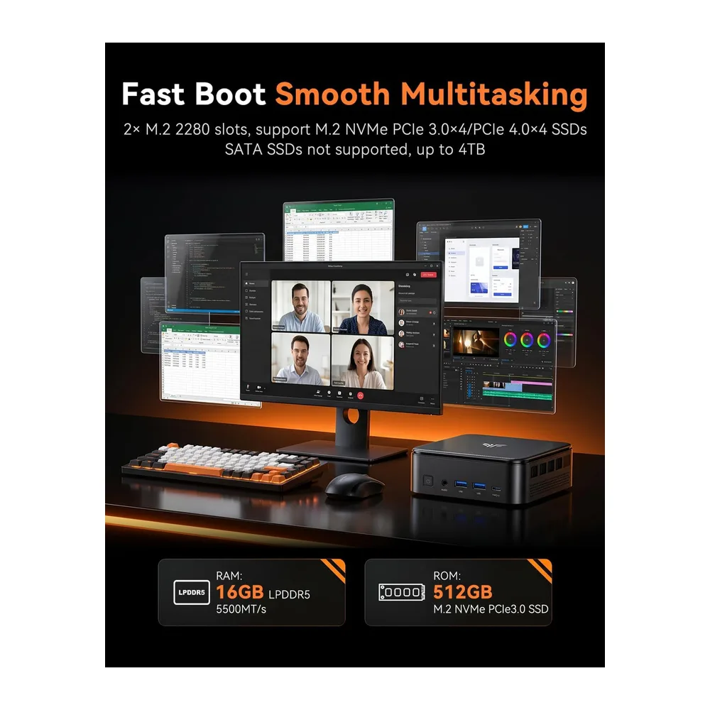 NiPoGi E3B Mini PC W-11 Pro, АMD Ryzen 7 7735HS (übertrifft 6800H/ 7640HS) — 4