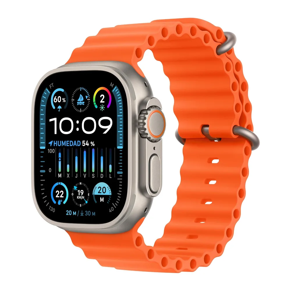 Apple Watch Ultra 2 [GPS + Cellular, 49MM] Titangehäuse mit Ocean Armband Orange - One Size (Generalüberholt)