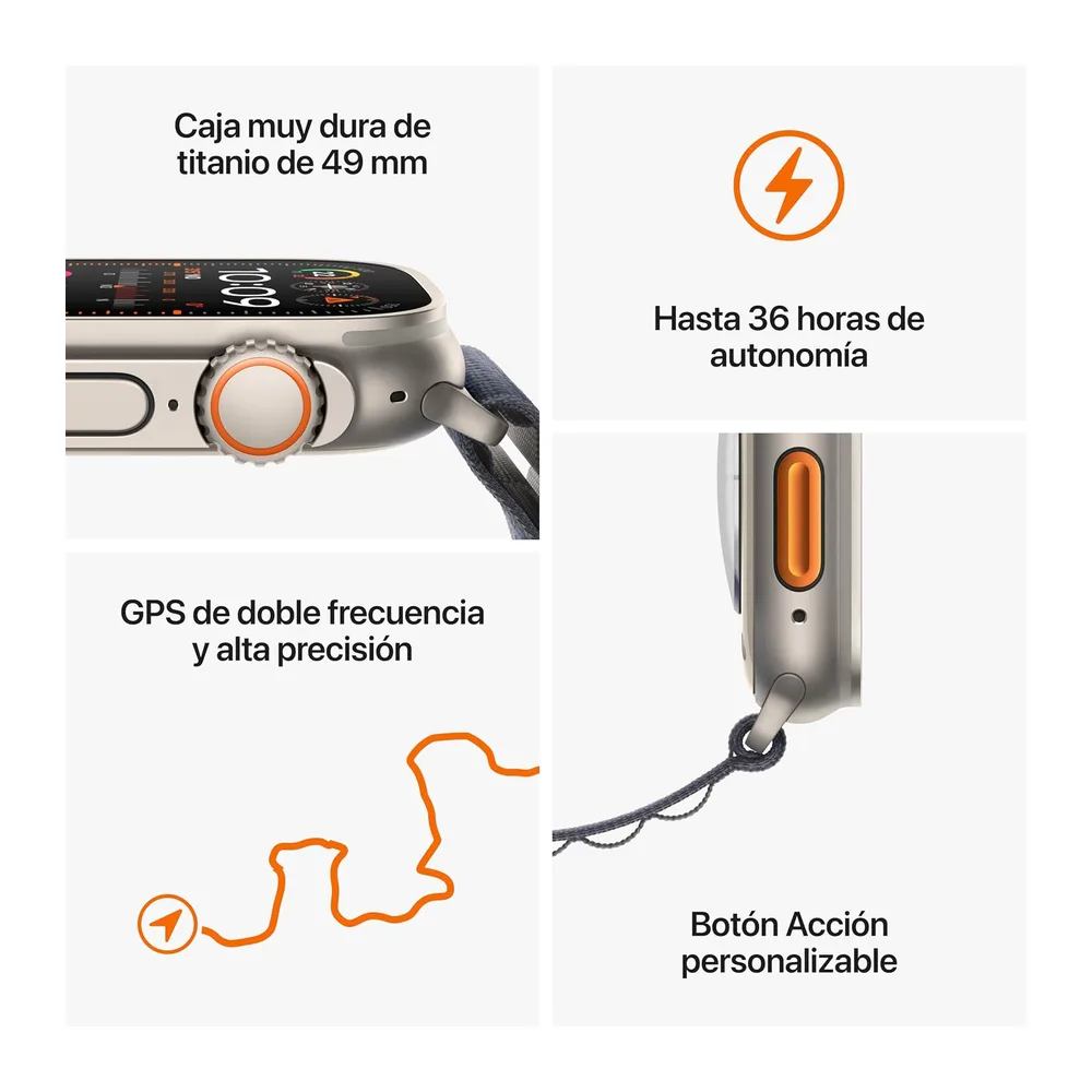 Apple Watch Ultra 2 [GPS + Cellular, 49MM] Titangehäuse mit Ocean Armband Orange - One Size (Generalüberholt) — 5