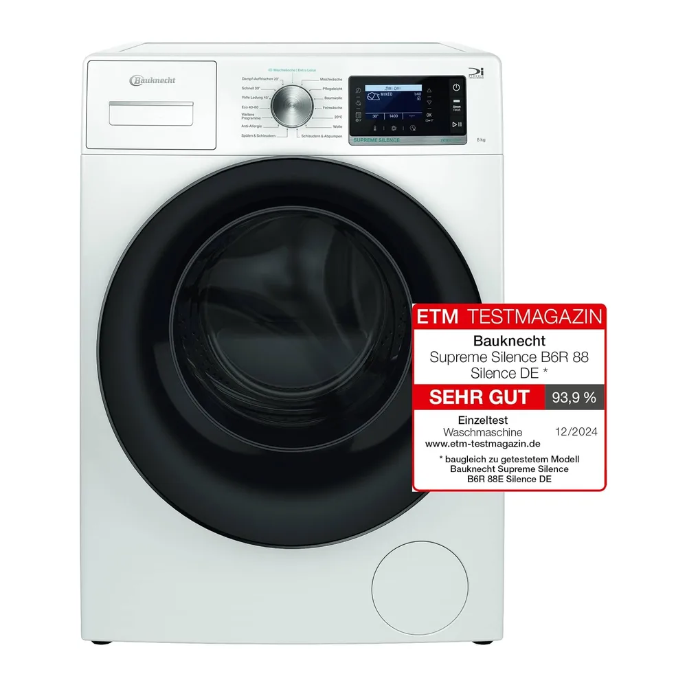 Bauknecht Waschmaschine 8kg, Stiftung Warentest GUT (2,4)*, Supreme Silence, EEK A-20%, 1400 U/min, — 3