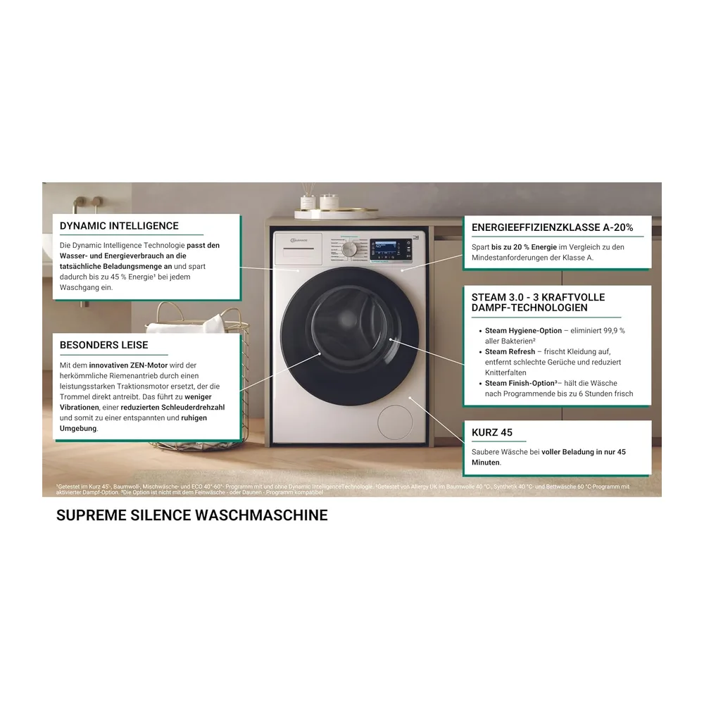 Bauknecht Waschmaschine 8kg, Stiftung Warentest GUT (2,4)*, Supreme Silence, EEK A-20%, 1400 U/min, — 4