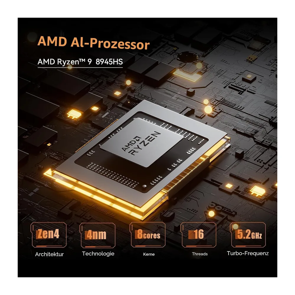 MINIS FORUM UM890 Pro Mini PC - AMD AI Ryzen 9 8945HS, 8 C/16 T, Radeon 780M GPU, 32GB DDR5 RAM, 1TB M.2 SSD, — 3