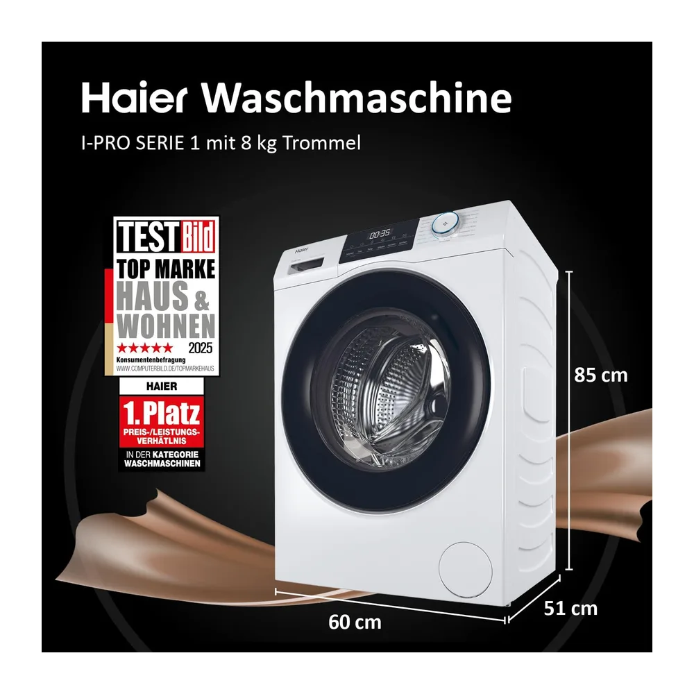 Haier Frontlader Waschmaschine 8kg I-PRO Serie 1 HW80-BP14929 [Energieklasse A] — 2