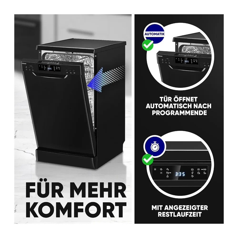 Bomann Geschirrspüler 45 cm | 10 Maßgedecke | Spülmaschine Stand o. Unterbau | 7 Programme & 2 Sprühebenen — 2