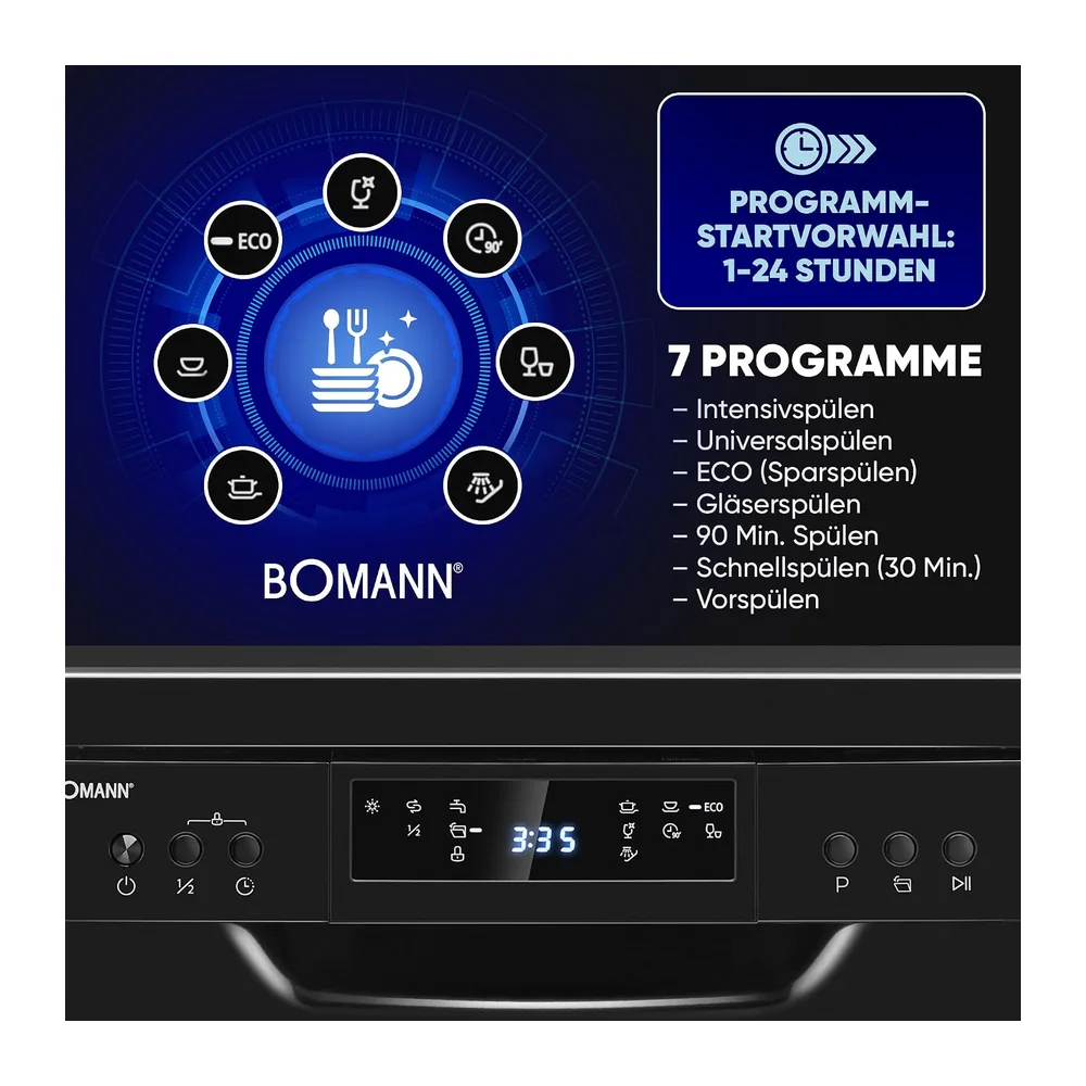 Bomann Geschirrspüler 45 cm | 10 Maßgedecke | Spülmaschine Stand o. Unterbau | 7 Programme & 2 Sprühebenen — 5
