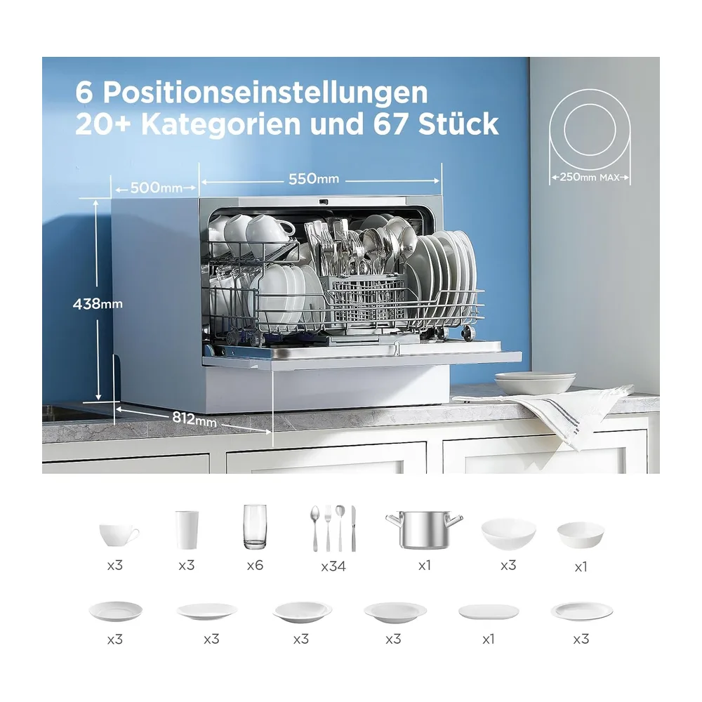 Midea Mini Geschirrspüler 6 Maßgedecke Tischgeschirrspüler EEK D 47 dB [Energieklasse D] — 2
