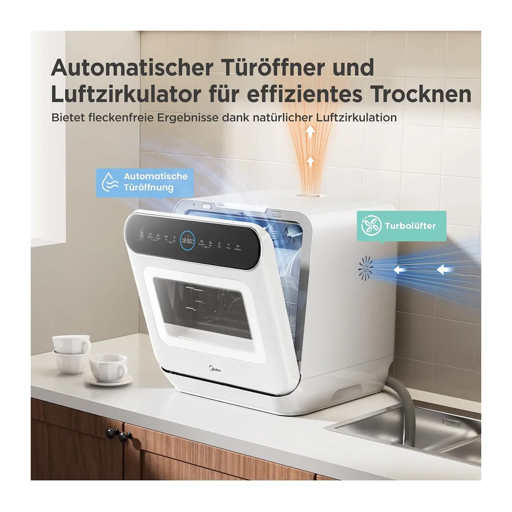 Midea Mini Tischgeschirrspüler 3 Maßgedecke mit Wassertank/Wasseranschluss [Energieklasse D] — 5