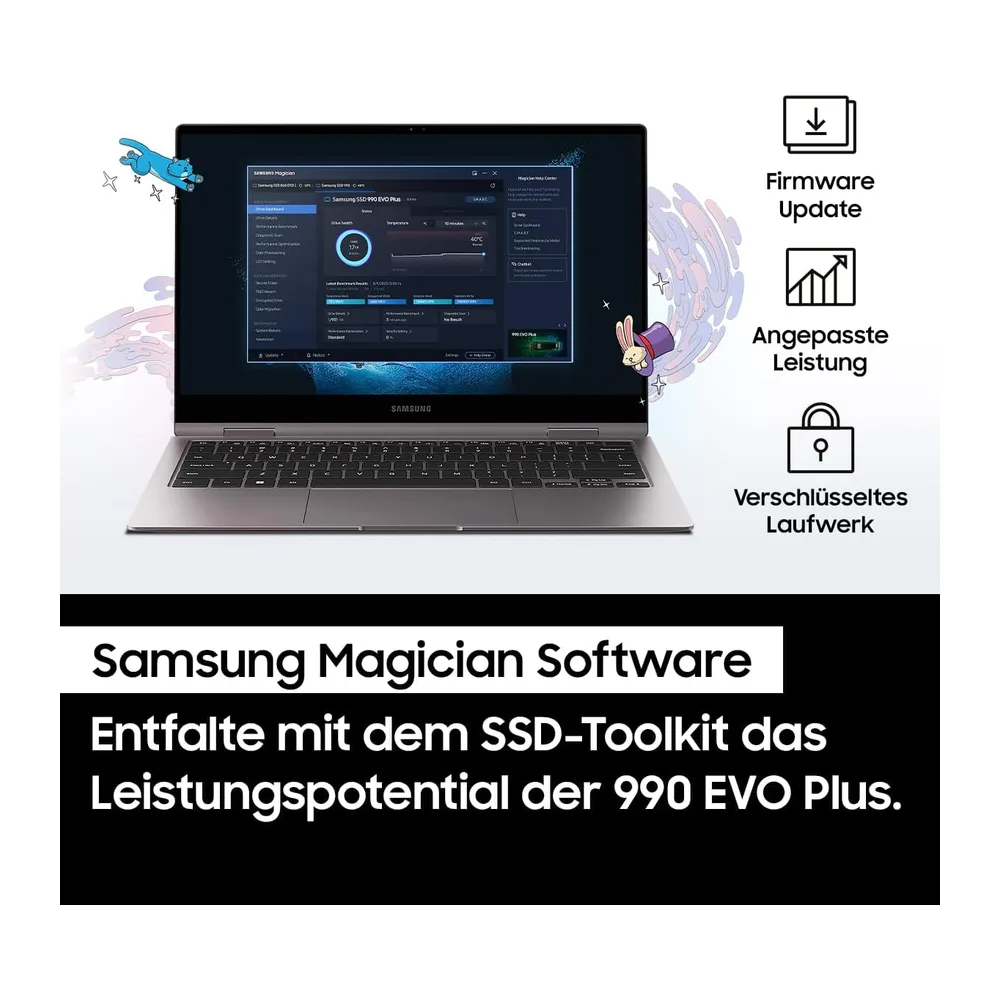 Samsung 990 EVO Plus NVMe M.2 SSD 1 TB, PCIe 4.0 x4 / PCIe 5.0 x2, NVMe 2.0 (2280), 7.150 MB/s Lesen, 6.300 — 5