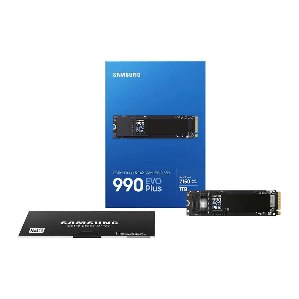Samsung 990 EVO Plus NVMe M.2 SSD 1 TB, PCIe 4.0 x4 / PCIe 5.0 x2, NVMe 2.0 (2280), 7.150 MB/s Lesen, 6.300 — 6