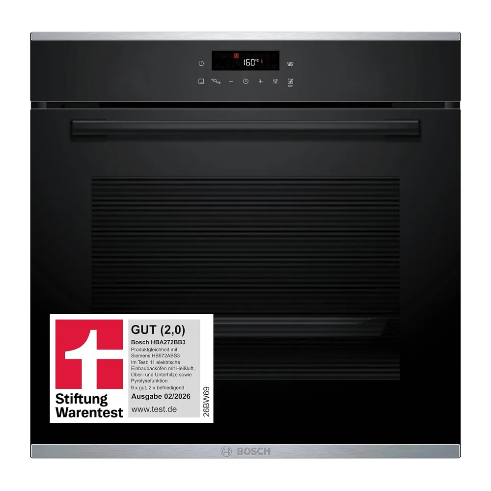 Bosch HBA272BB3, Stiftung Warentest GUT (2,0)*, Serie 4 Einbau-Backofen 60 x 60 cm, Pyrolyse-Selbstreinigung