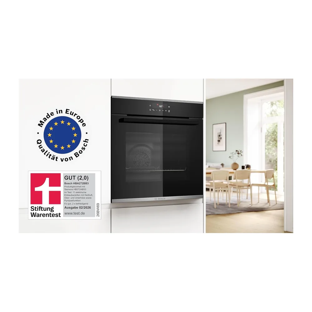 Bosch HBA272BB3, Stiftung Warentest GUT (2,0)*, Serie 4 Einbau-Backofen 60 x 60 cm, Pyrolyse-Selbstreinigung — 2
