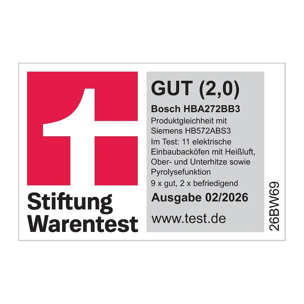 Bosch HBA272BB3, Stiftung Warentest GUT (2,0)*, Serie 4 Einbau-Backofen 60 x 60 cm, Pyrolyse-Selbstreinigung — 3