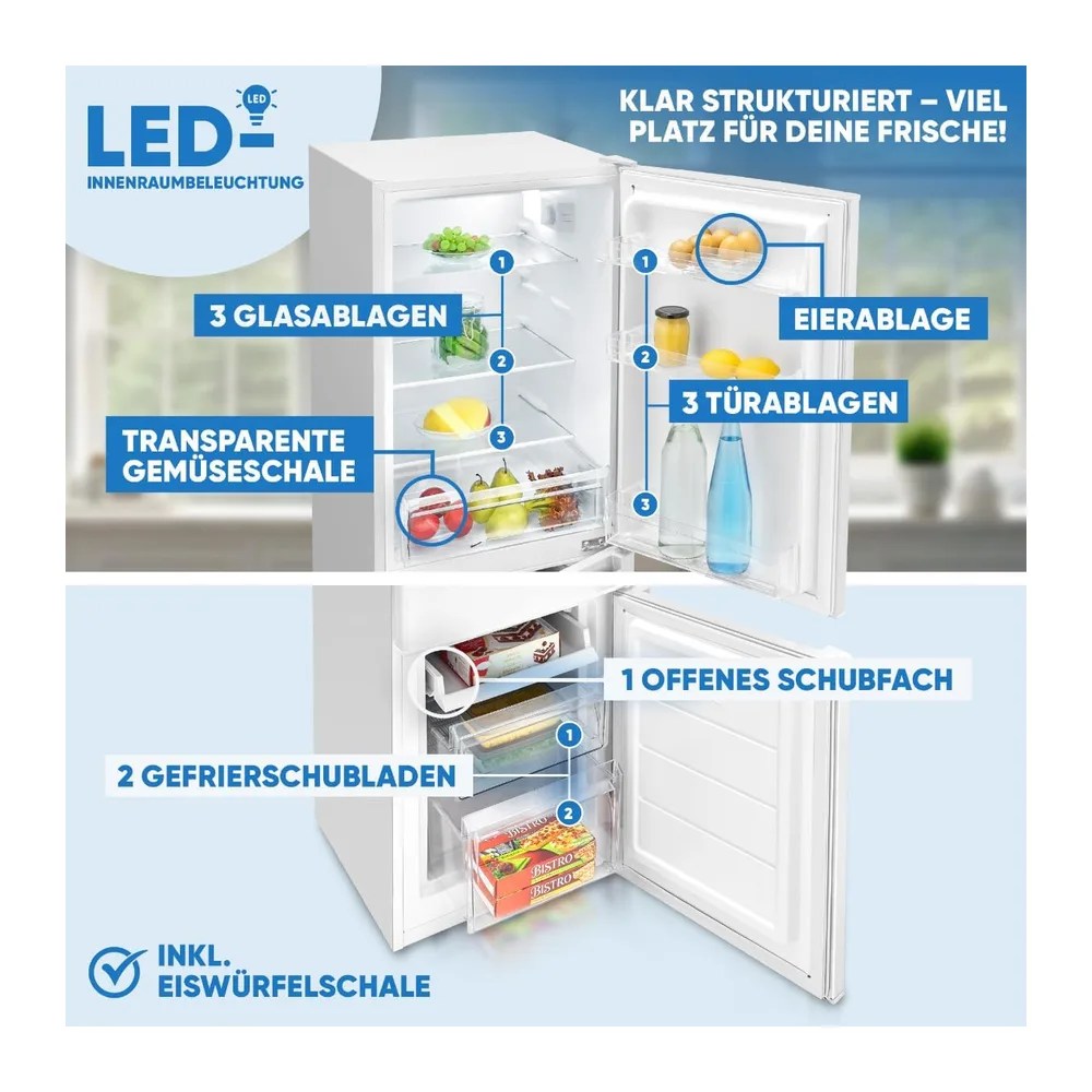 Bomann® Kühlschrank mit Gefrierfach | Energieklasse C | 143cm | Kühl Gefrierkombination leise 40 dB | 3 — 2