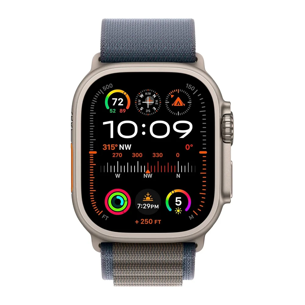 Apple Watch Ultra 2 [GPS + Cellular, 49mm] - Titangehäuse mit Alpine Loop Blau, M (Generalüberholt)