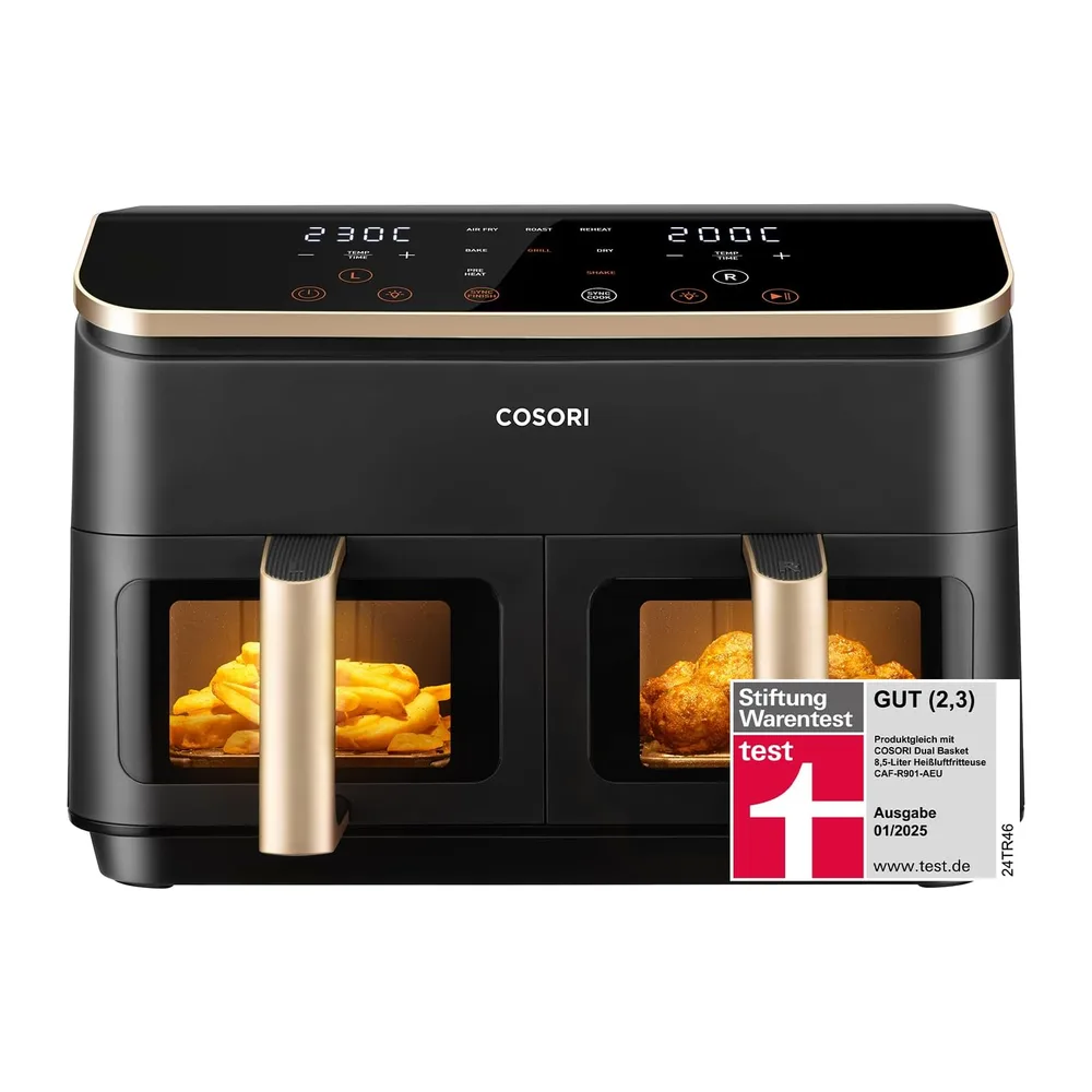 Cosori Airfryer, Testsieger Stiftung Warentest, Heißluftfritteuse 2 Kammern