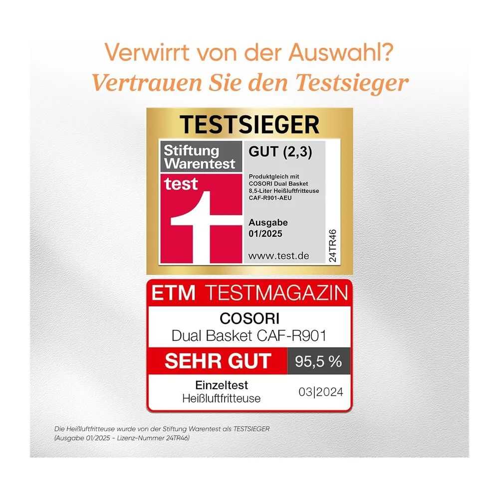 Cosori Airfryer, Testsieger Stiftung Warentest, Heißluftfritteuse 2 Kammern — 3