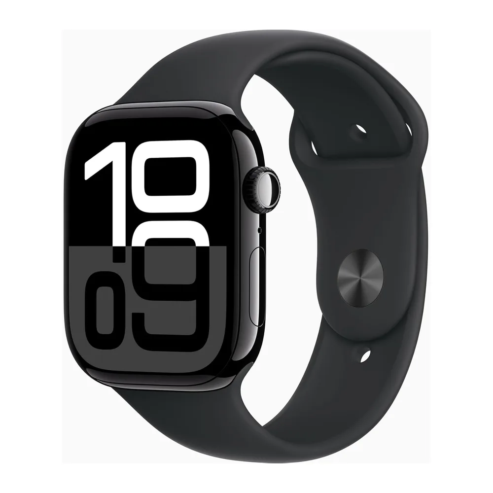Apple Watch Series 10 [GPS, 42mm] - Aluminiumgehäuse Diamantschwarz mit Sportarmband Schwarz, S/M