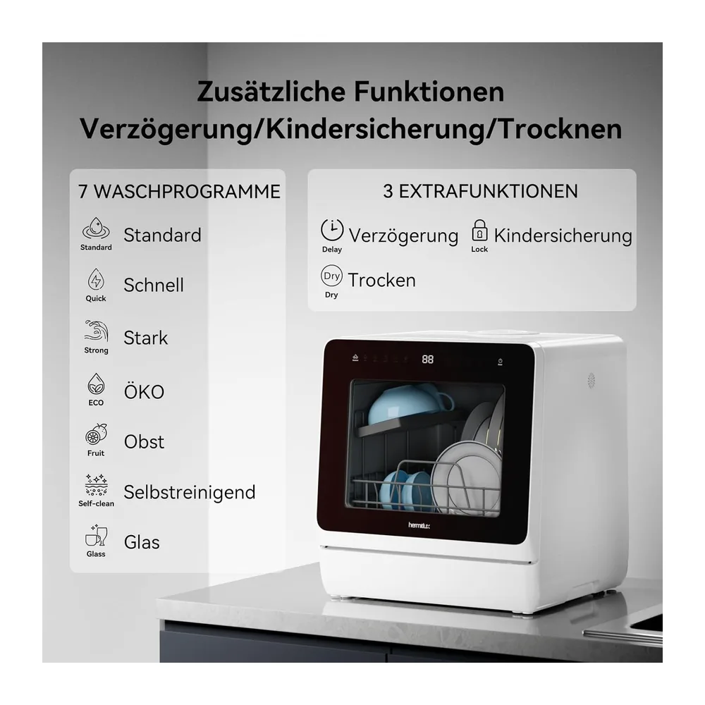 Hermitlux Mini Spülmaschine 7+3 Programme — 3