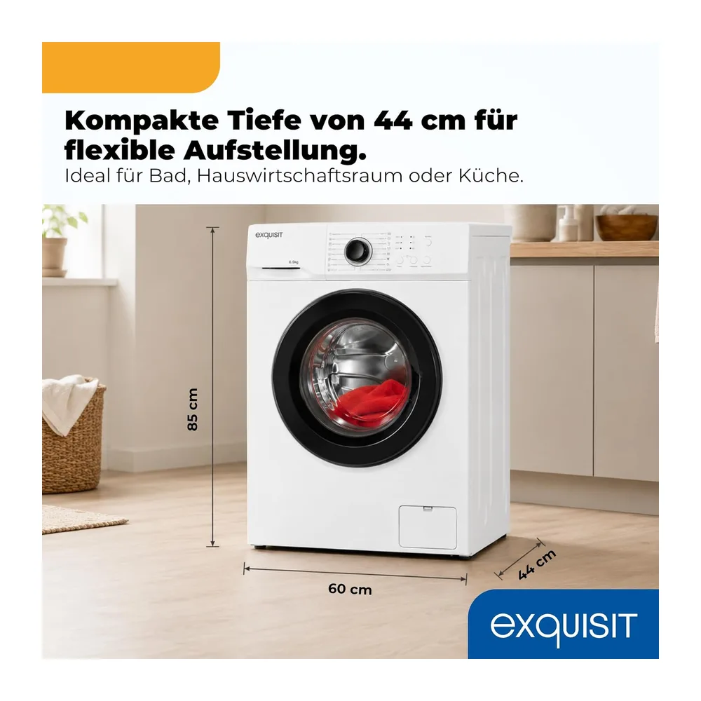 Exquisit Waschmaschine 6kg - Kleine Waschmaschine - 44 cm Tiefe - Weiss [Energieklasse A] — 3