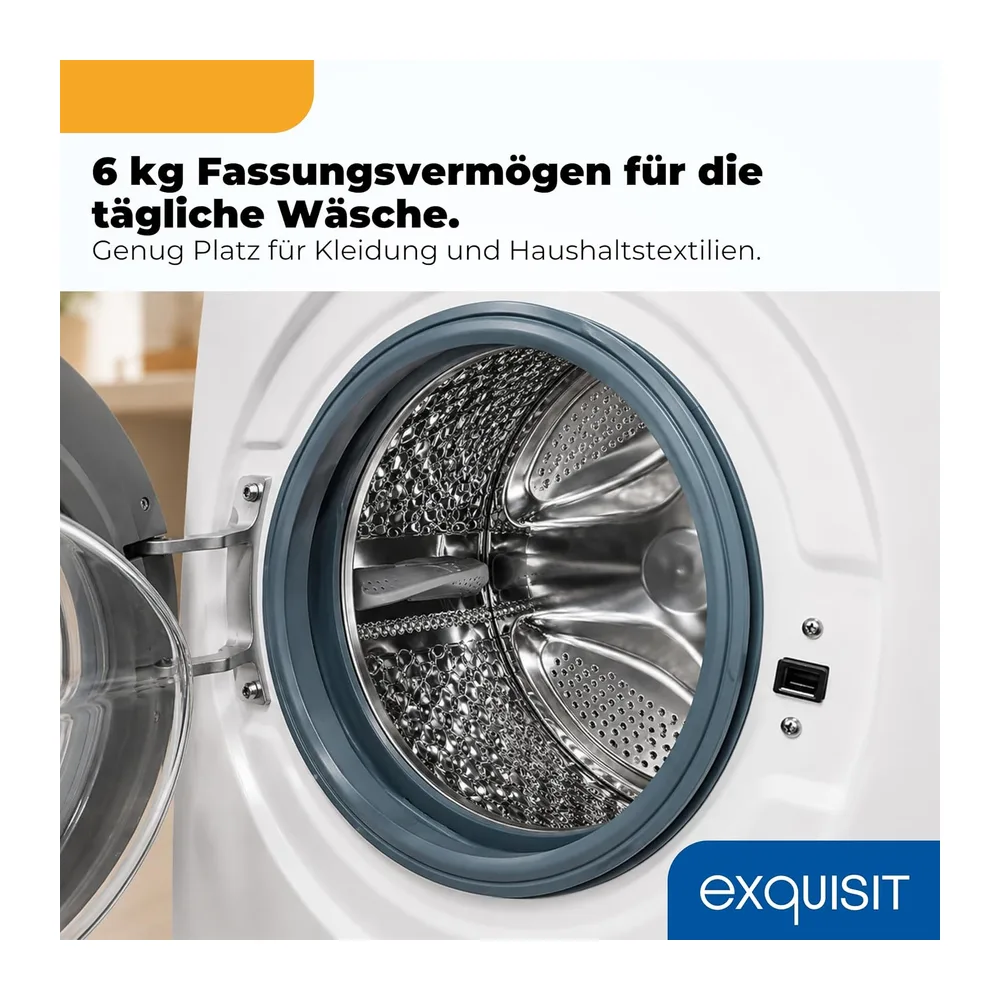 Exquisit Waschmaschine 6kg - Kleine Waschmaschine - 44 cm Tiefe - Weiss [Energieklasse A] — 4
